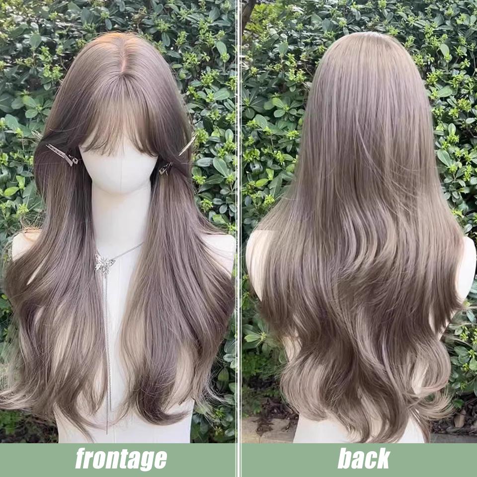 Длинный кудрявый синтетический парик Air Bangs, женский бежевый, ленивый, повседневный, элегантный, длинный кудрявый парик Air Bangs Big Waves