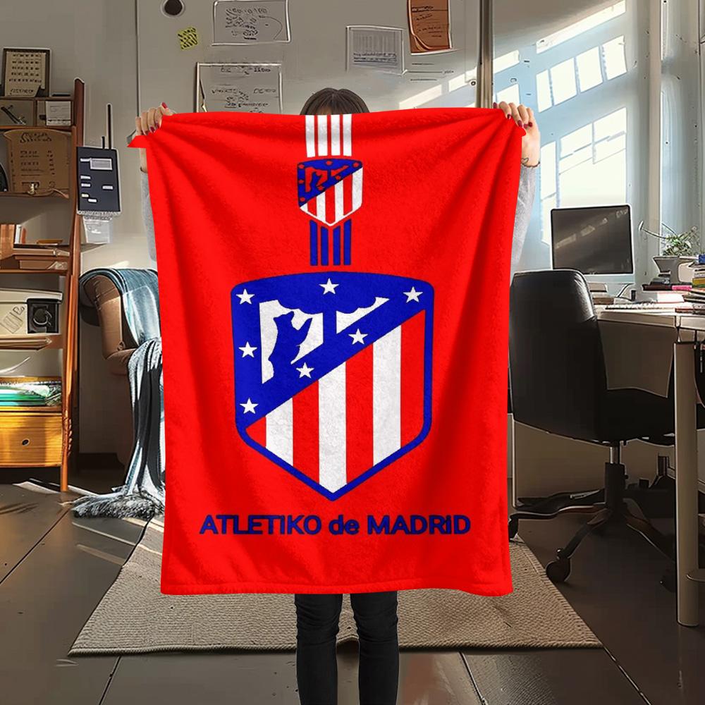 1Pc Atletico Madrid Logo Print Flannel Blanket High Quality Warm Comfortable Cover for All Seasons Perfect for Gifts Home Decor