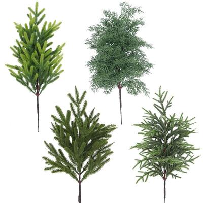 Зеленая искусственная сосновая ветка Рождественская елка DIY Венок Искусственные листья кипариса Пластиковое праздничное украшение Реалистичное зеленое растение