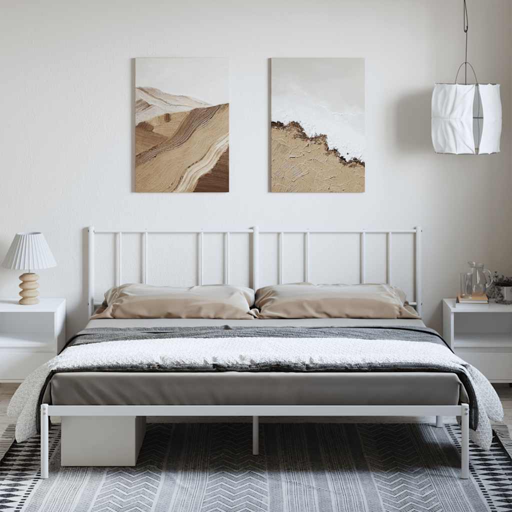 Metal Bed Frame with Headboard White 183 x 213 cm