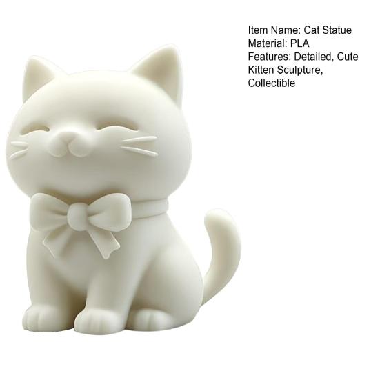 3D-печатная статуэтка кошки, сидящая фигурка кошки с бантом, Коллекционная милая скульптура котенка, Настольное украшение, Подарок для любителя кошек