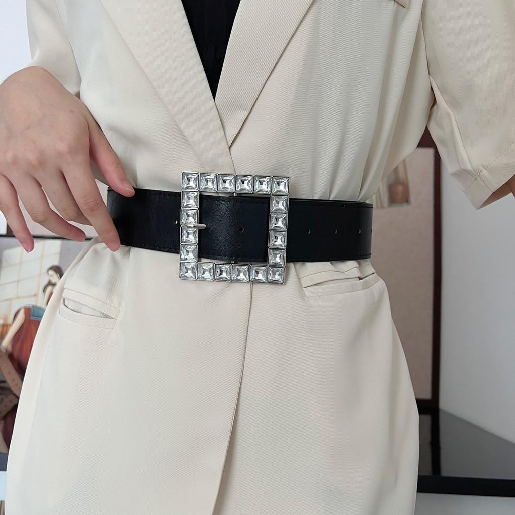 Stylish Black Wide Pu Leather Belt For Women With Rhinestone Accents For Fashionable Outfits