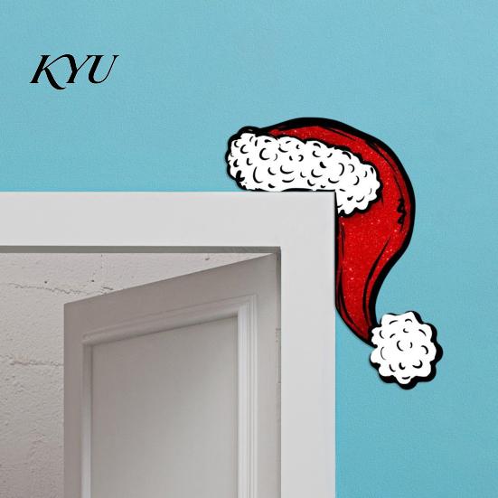 Gingerbread House Decor Christmas Wooden Door Corner Sign, L Shaped Festive Hanging Ornament Indoor Holiday Wall Art for Party, Santa Reindeer