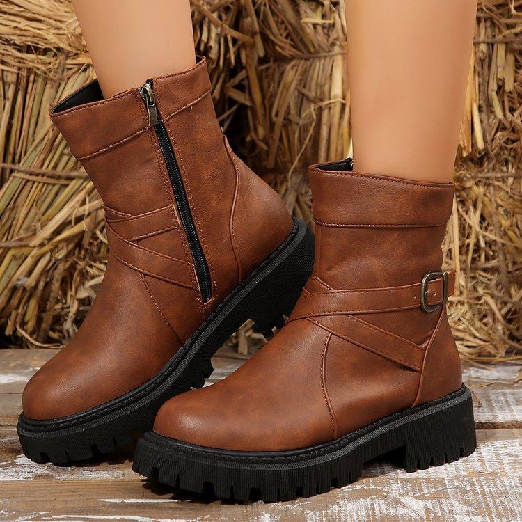 Армейские ботинки для женщин, ботильоны на толстой платформе с рифленой подошвой, нескользящие короткие ботинки, женские осенне-зимние ботинки «Челси» с круглым носком и боковой молнией