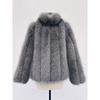 Womens Faux Fur Coat With Fox Trim Long Sleeve Oversized Warm Winter Outerwear