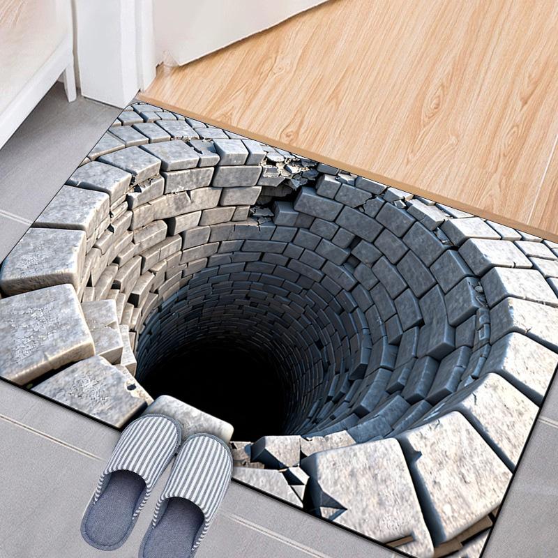 3D стереоскопический напольный коврик из кристаллического бархата для прихожей - грязеотталкивающий и простой в уходе.