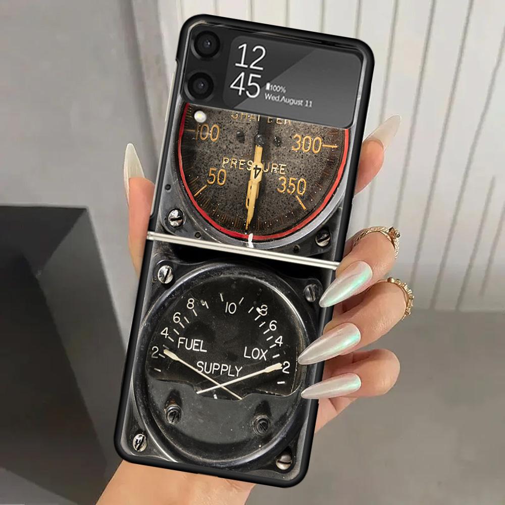 Aviation Aeroplane Helicopter Cockpit Instrument Hard PC Phone Case For Samsung Galaxy Z Flip 7 6 5 4 3 Black ZFlip7 ZFlip6 Flip