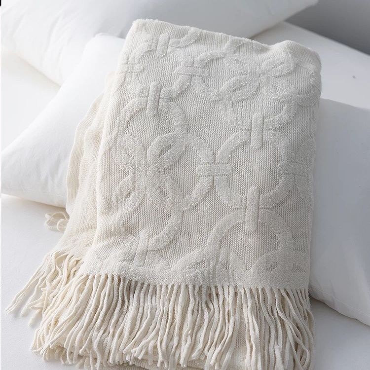 Вязаная дорожка на кровать и плед для дивана American Vintage - Длинное коричневое покрывало с нордическим минималистичным дизайном