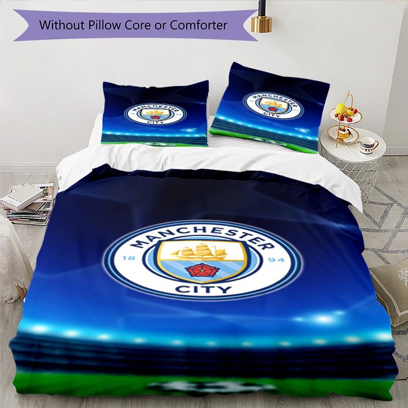 Manchester City F.C Printed Pattern Duvet Cover Set – includes 1 duvet cover and 2 matching pillowcases Bedroom decor Christmas gifts