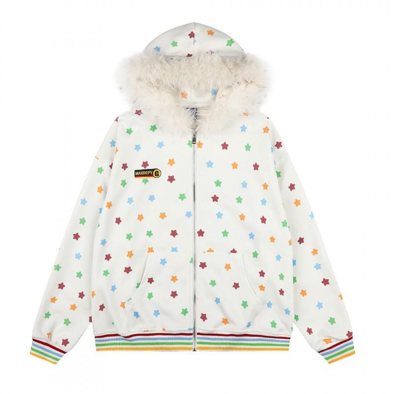 Unisex Vintage Streetwear Hooded Sweatshirt With Colorful Star Print Loose Fit Long Sleeve Pullover