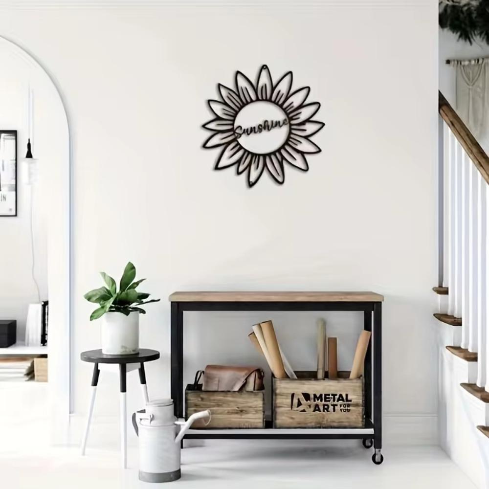 Metal Sunflower with Sunshine Sign - Modern Wall Art for Bedroom and Living Room, Stylish Interior Home Decoration, Perfect Gift