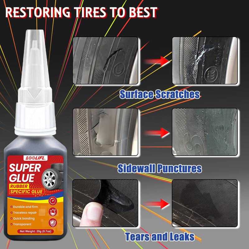Super glue, tire glue, black strong bonding, 20ml, three-second initial solid quick repair suitable for plastic and rubber.