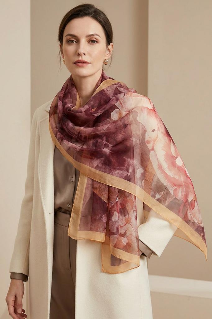 Floral Pattern Shawl in Shades of Pink and Burgundy - Romantic Accent