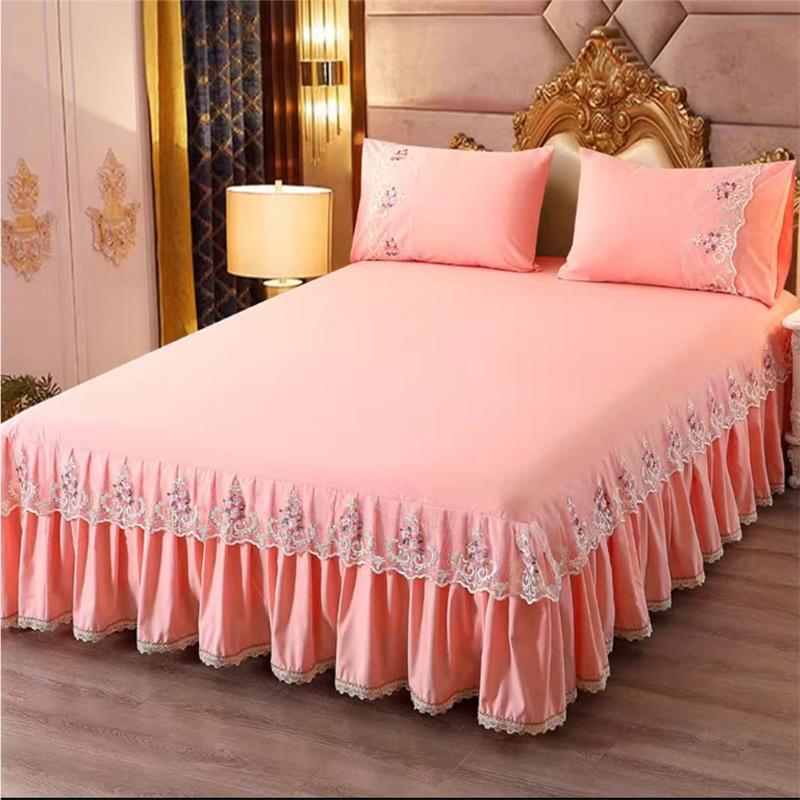 3 шт. кружевная юбка-кровать с рюшами, кружевная юбка, стильное покрывало в стиле принцессы, противоскользящее покрытие для двуспальной кровати 1,8 м с защитным ремешком
