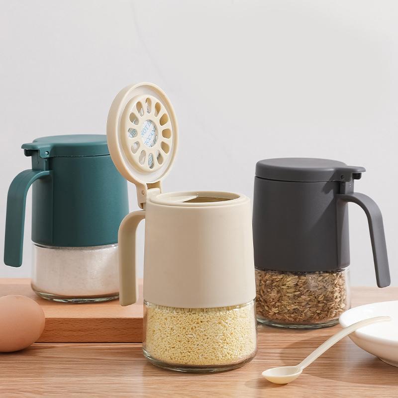 Double Sealed Spice Jar Kitchen Moisture Proof Seasoning Spice Glass Salt Jar with Kitchen Spoon Bottle Accessories