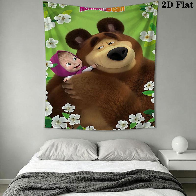 Masha & Bear Wall Hanging Printed Fabric Blanket Decorative Tapestries for Bedroom Living Room Home Decor