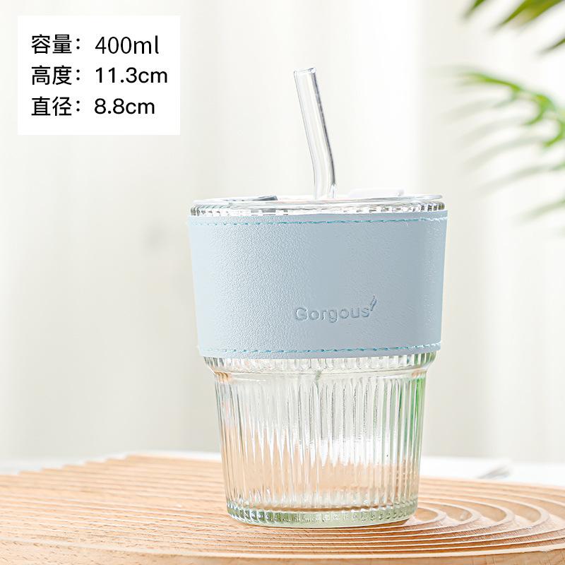 400 мл полосатый стеклянный стакан прозрачные стаканы с крышкой и соломинкой кружка для льда кофе чашка для чая стакан для сока стакан для молока вода стакан посуда для напитков