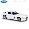 1/24 WELLY Mercedes Benz SLS AMG спортивный автомобиль модель из сплава игрушка литая под давлением модель моделирование украшения автомобиля коллекция для мальчиков подарок