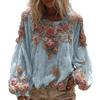 Women Tops V-Neck Lantern Long Sleeve Casual Loose Fit Shirt 3D Flower Pattern Casual Women Shirt Daily Wear