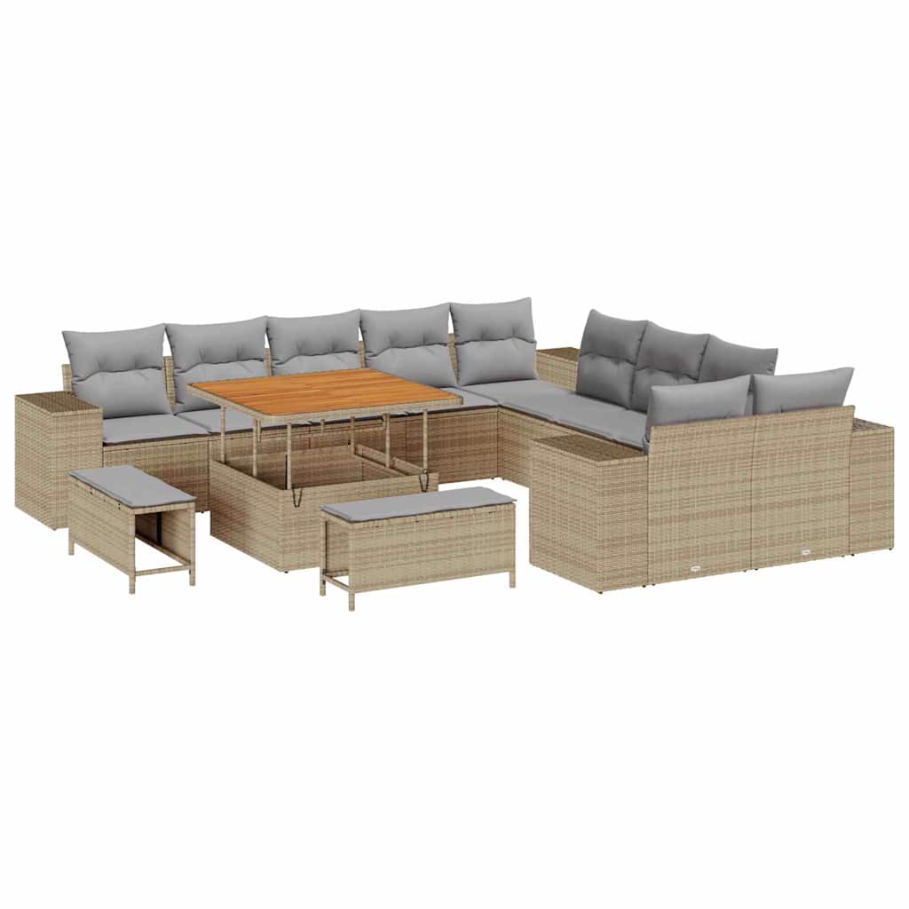 Garden Sofa Set with Cushions 13 pcs Beige and Light Grey Poly Rattan