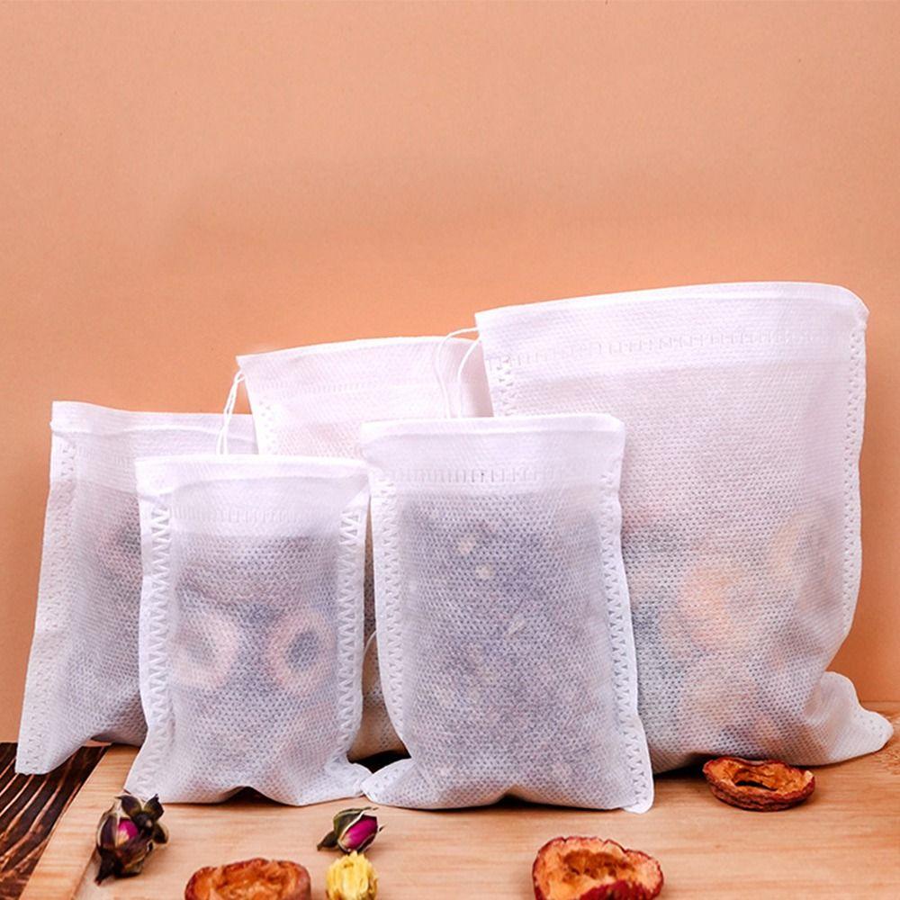 100Pcs Drawstring Disposable Coffee Pouches Non-woven Fabric Drawable Tea Infuser Multi-size Large Tea Filter Bags with String