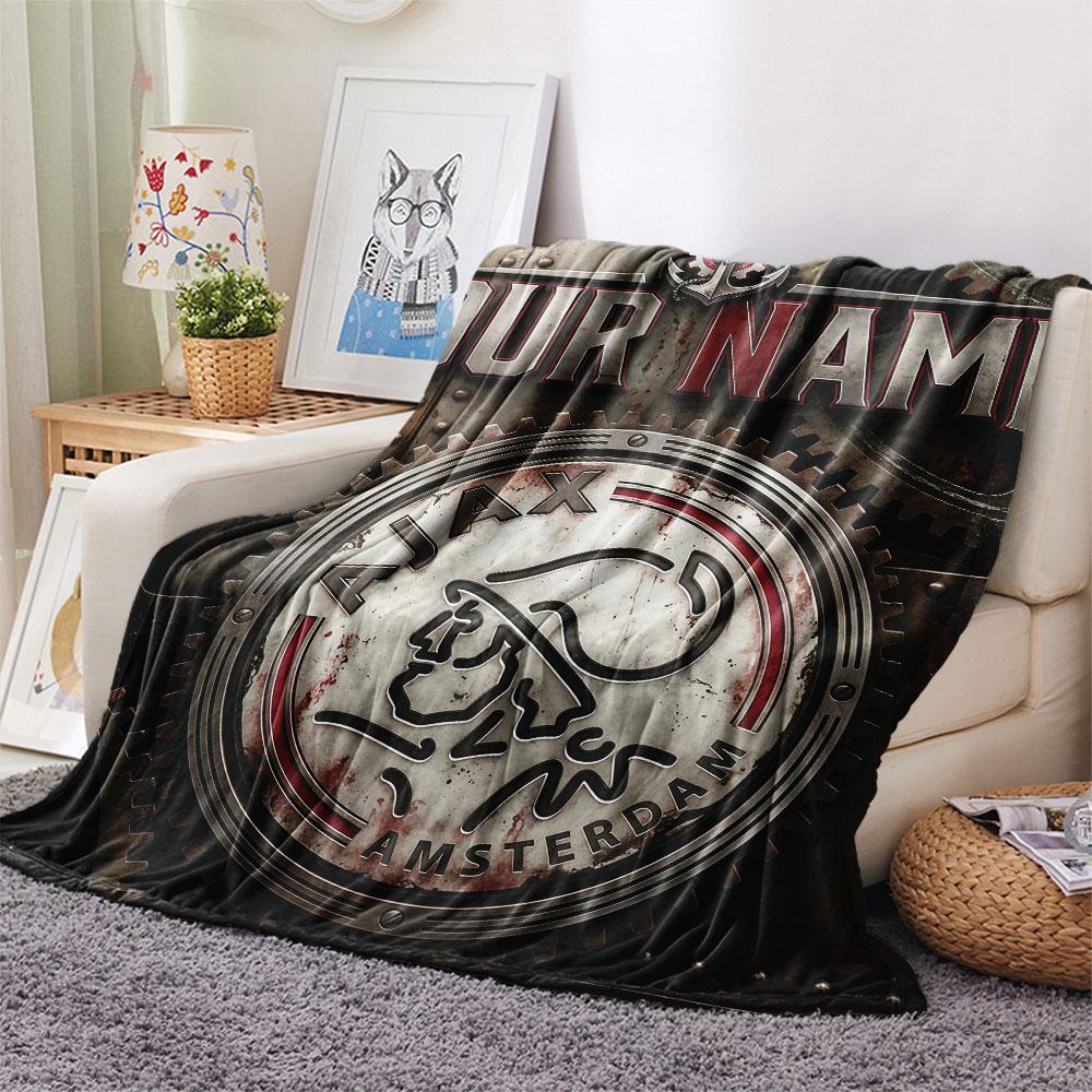 Custom Name,AFC Ajax Printed Flannel Blanket, soft throw for bedroom sofa, washable, Christmas present, great gift.