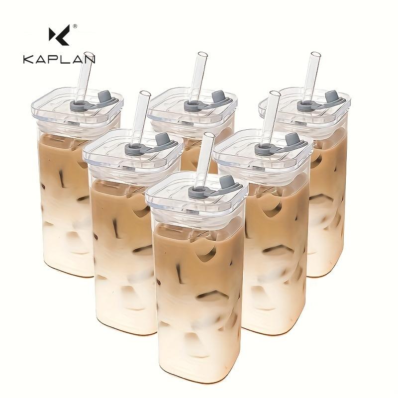 Портативный квадратный прозрачный стеклянный стакан с крышкой и соломинкой для кофе, молока и напитков для завтрака