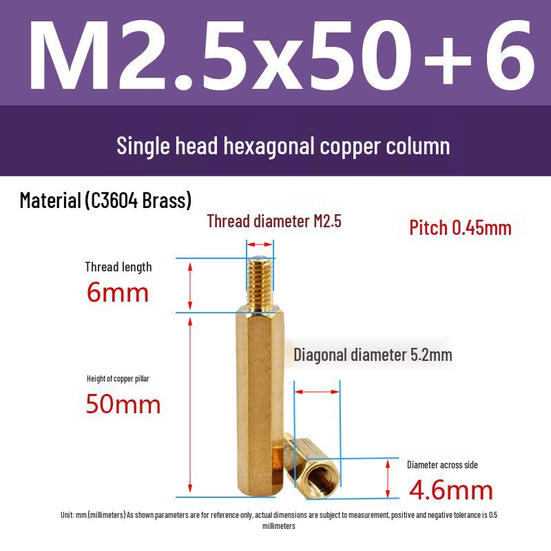Шестигранный стойка из латуни C3604 с внутренней и внешней резьбой M2/M2.5: Шпилька-распорка для крепления камеры