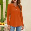 Women's Fashion Solid Color Button Collar V Neck Long Sleeve Loose Shirt Tops