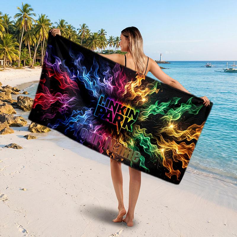 Linkin Park Customized Name Text Beach Towel, Soft Absorbent Towel Beach Pool Travel Personal Gift