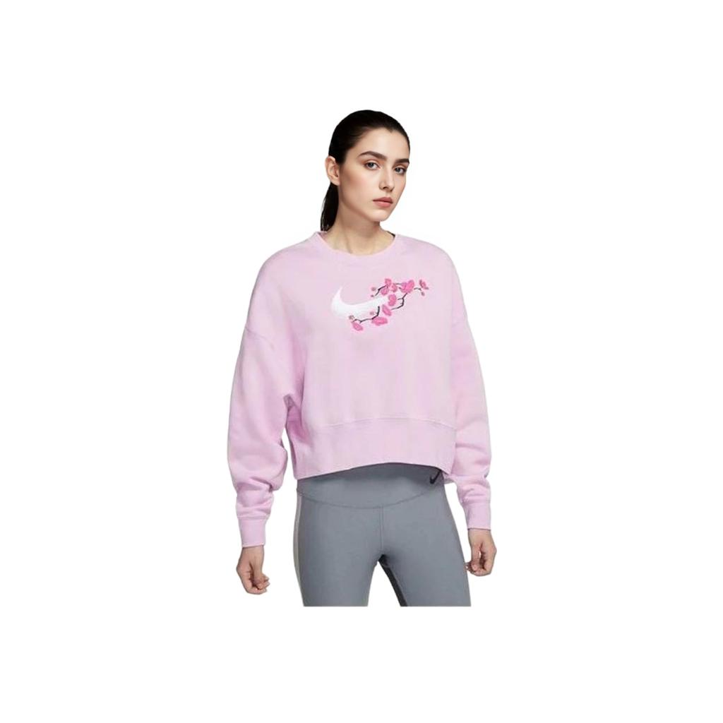 Nike Свободный свитшот с круглым вырезом с цветочным логотипом, женские топы, розовый DJ4136-621