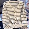 Striped Long-sleeved Knitted Sweater, A Slim and Slimming Cardigan for Women In Autumn, Soft and Versatile Top