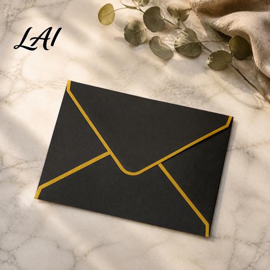 Stiff Double Offset Paper 5Pcs Western Style Envelopes with Gold Foil Trim Invitation Elegant Handwritten Letter Holders for Wedding Greeting Cards,