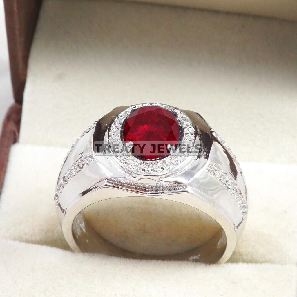 Ruby Oval Cut Gemstone With 925 Sterling Silver Ring For Men's #B549 JL375686410531