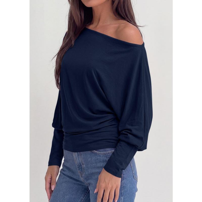 Off Shoulder Asymmetrical Waist Fitted Long Sleeve Knit Casual Women Sweater