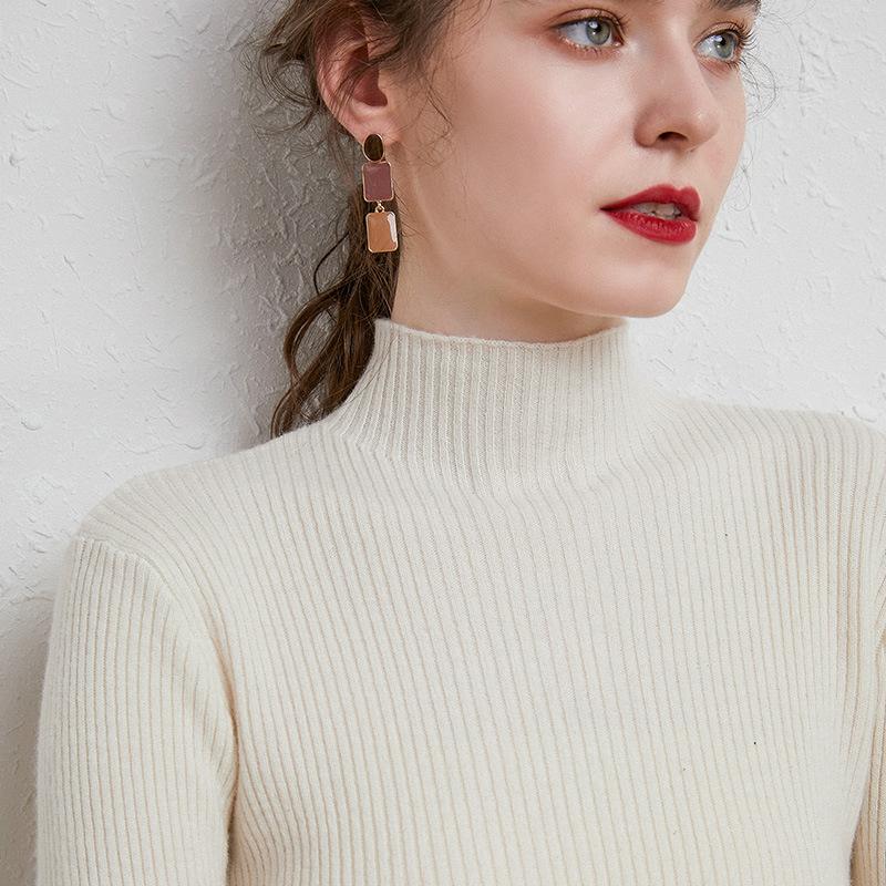 INDFS Женская мода Повседневный Осень Зима Однотонный Принт Длинный Рукав Полуводолазка Свитера