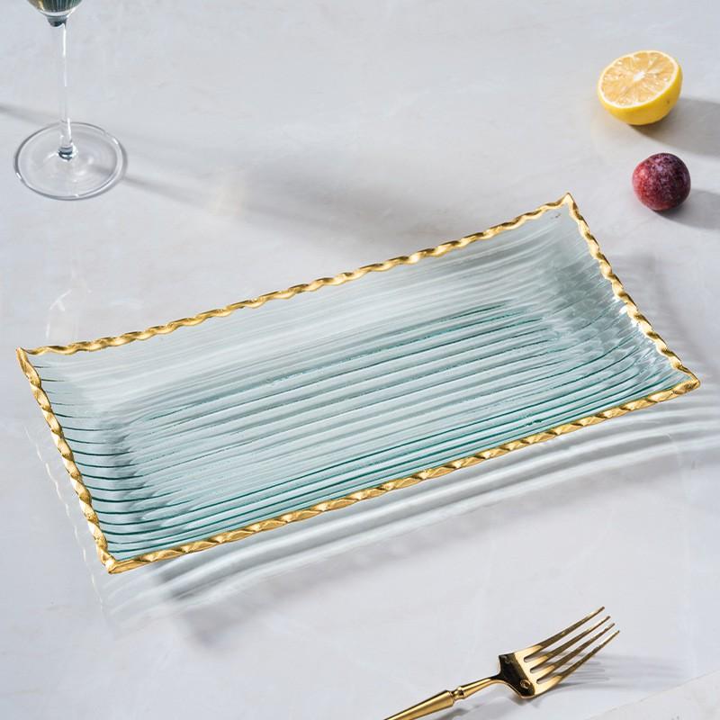 Elegant Crystal Glass Fruit Bowl Set Living Room Coffee Table Modern European Style Snack Nut Tray Gold-Trimmed Decorative