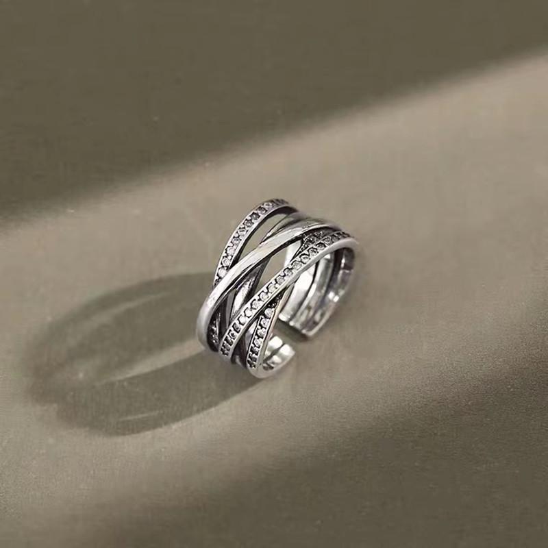 Ретро кольцо Beixi из стерлингового серебра S925 с цирконами, многослойное, регулируемое, для женщин