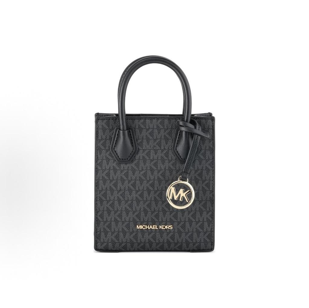 Michael Kors Mk Mercer Классический кулон с логотипом Золотая бирка Сумка-тоут из кожи pebble Женская сумка-тоут Черная 35T1GM9C0I-BLACK