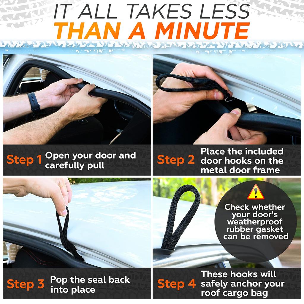 RoofPax 6 Rooftop Cargo Tie Down Hook Straps Waterproof to Strap Down Any Car