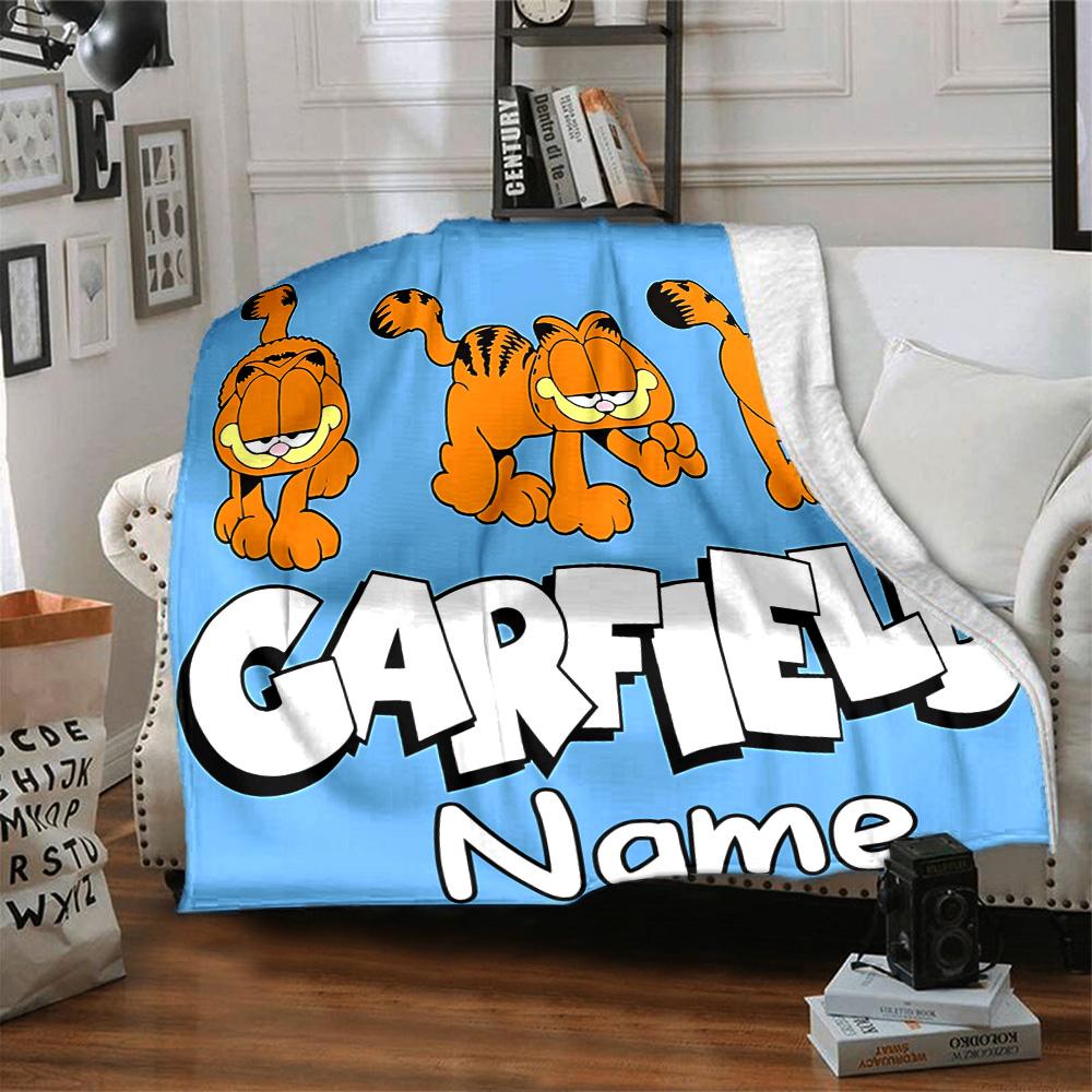 Custom Name Garfield's Playful Pals flannel Blanket for Super Soft Cute Comfort Blanket for Travel Bedding Couch Sofa Blanket