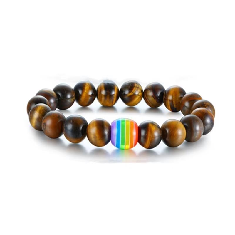 Women Men Rainbow Flag Ball Natural Stone Black Onyx Beads Bracelet June Pride LGBT GAY Couple Jewelry For Love jewelry