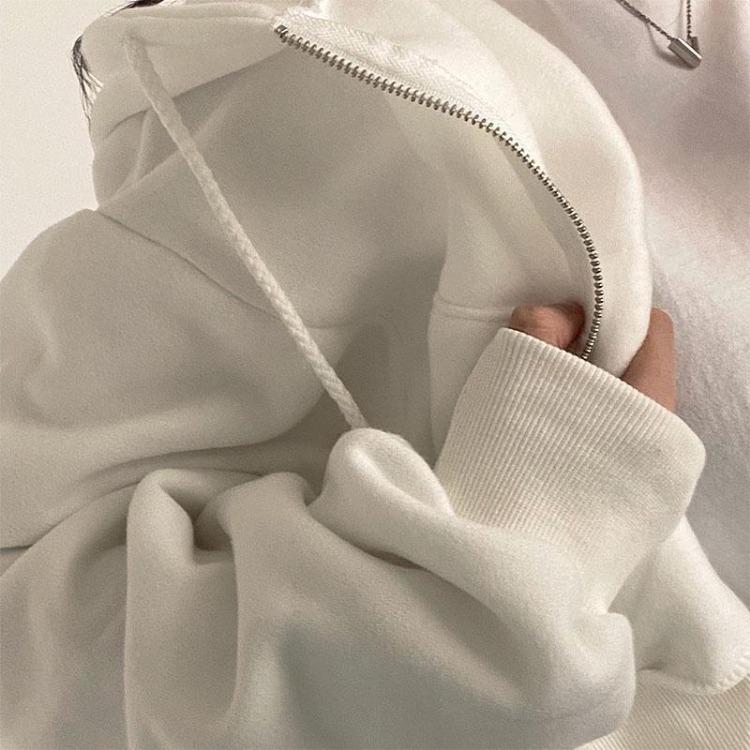 Korean Vintage Women Oversized Zip Up Hoodie Jacket Long Sleeve Harajuku Fashion Solid Color Sweatshirt Autumn Hooded