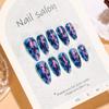 10pcs Blue Butterfly French Almond Press On Nails Reusable Full Coverage Fake Nail Tips For Women Nail Art
