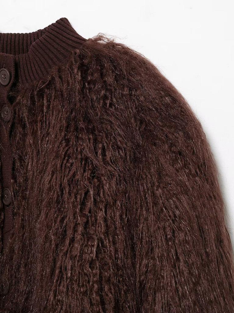 2024 Зимняя женская мода Европейский и американский стиль Вязаный кардиган из искусственного меха