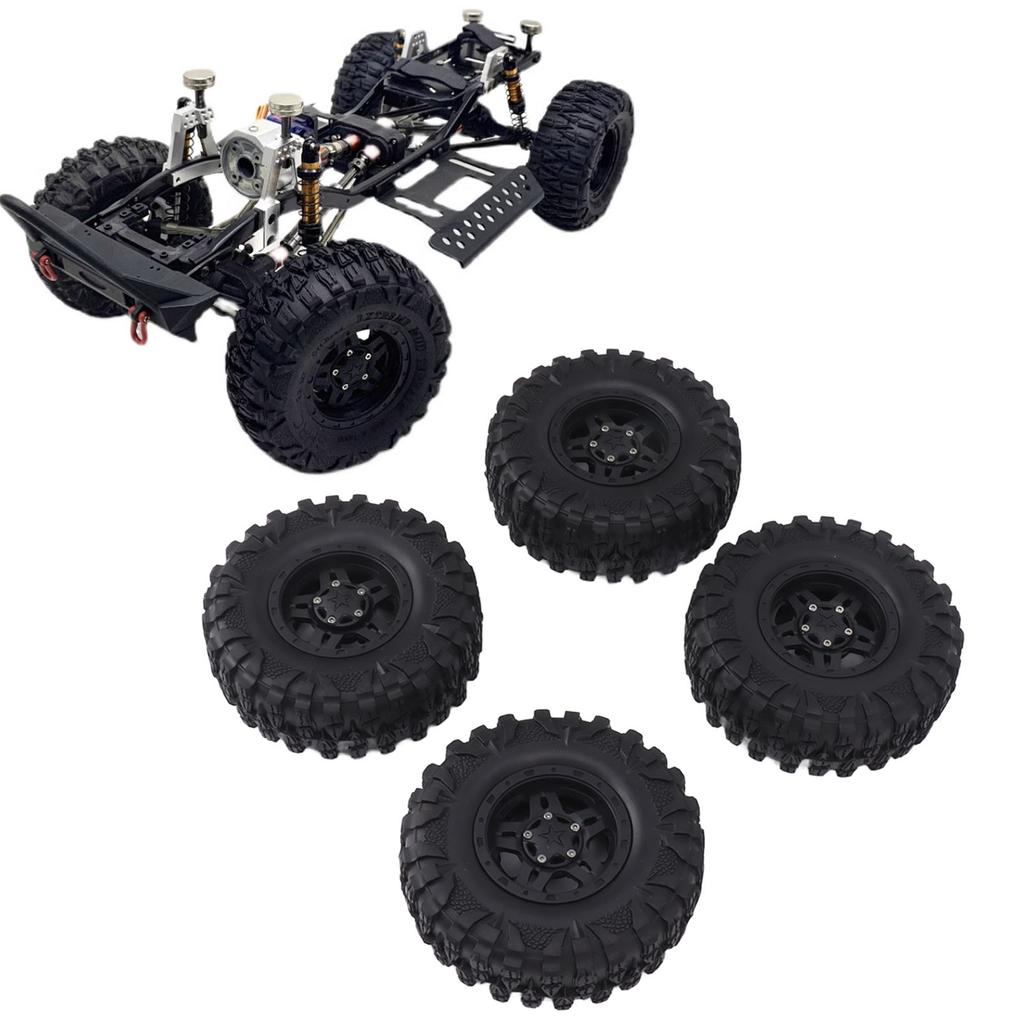 4PCS RC Tires 2.2in Black Rubber Simple Installation Wear Resistant RC Car Replacement with Plastic Rim for 12mm Hex RC Car