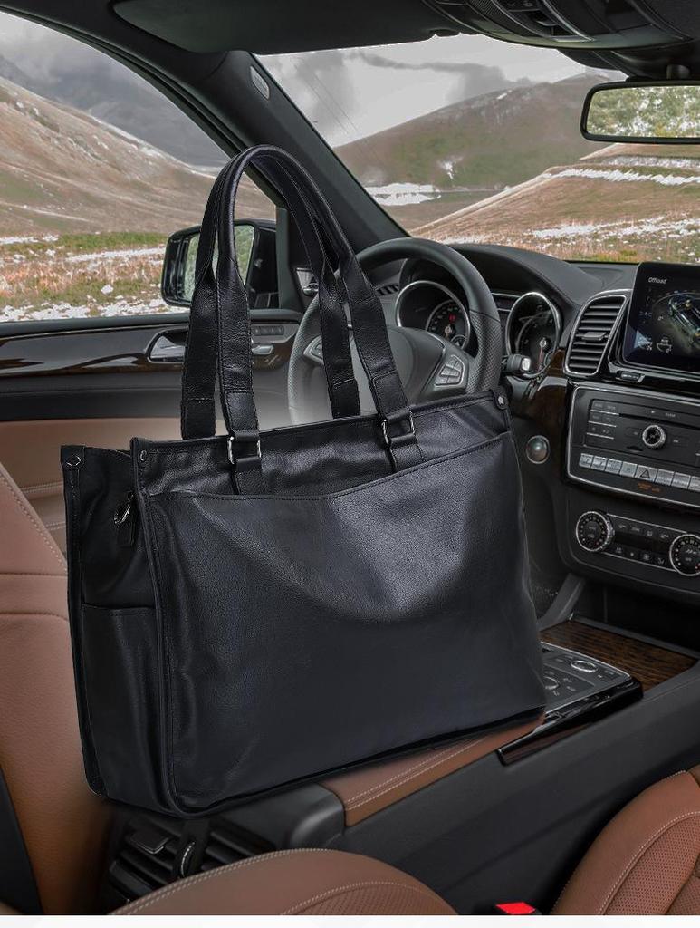 Большой вместительный мужской деловой портфель и сумка-тоут из натуральной кожи