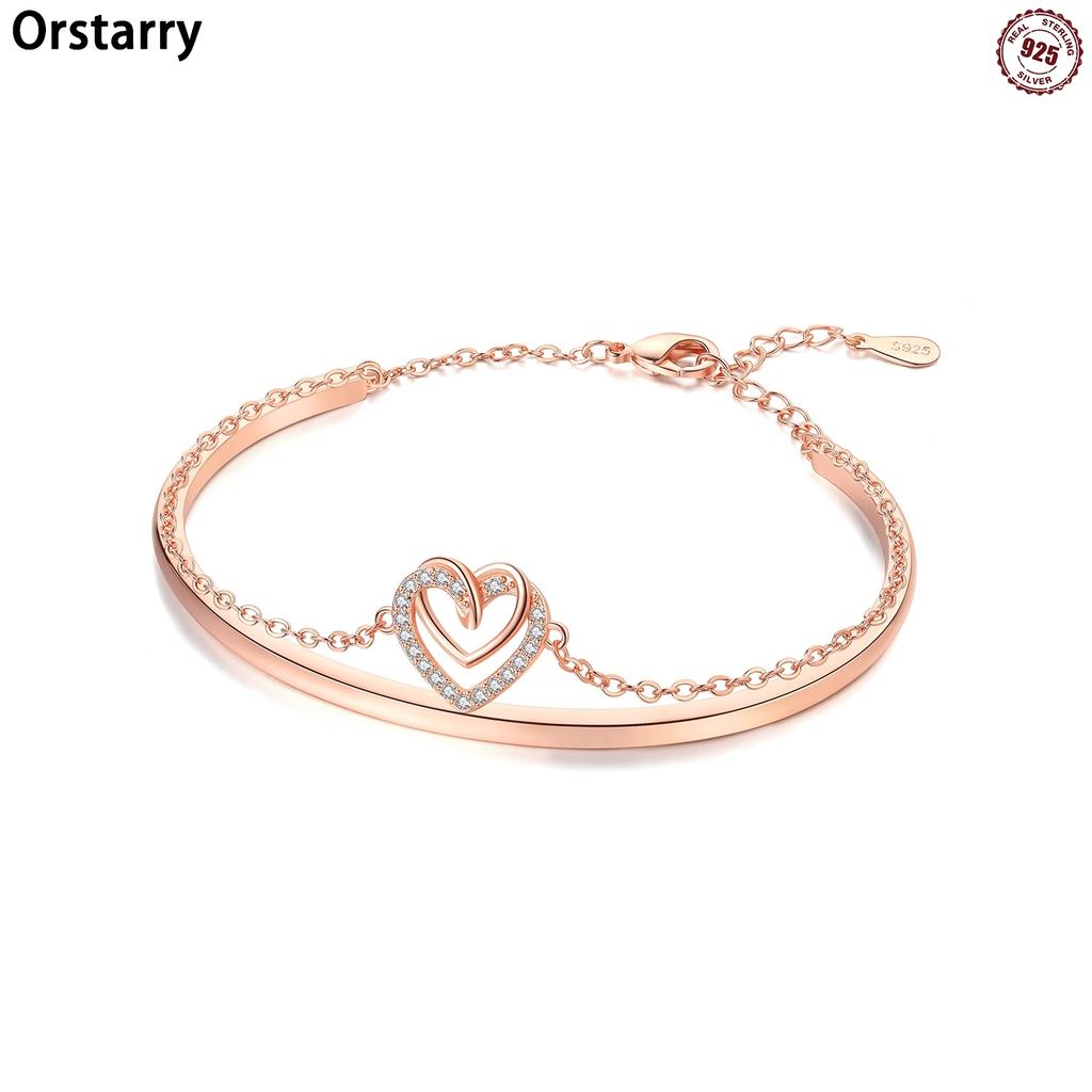 New 925 Silver Rose Gold Double-layer Heart Bracelet Chain Link Women Bracelet Birthday Festival Jewelry Gifts
