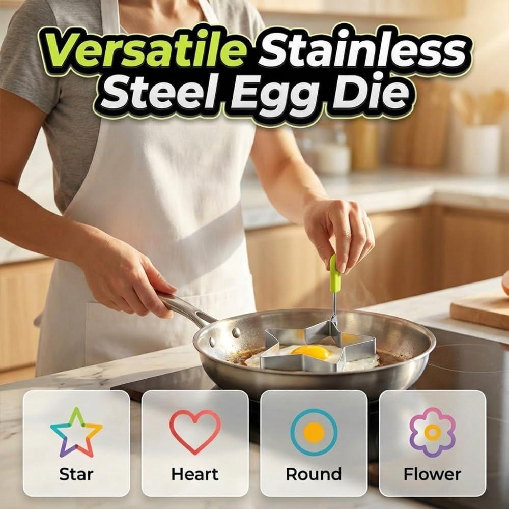 5-piece egg ring mold set, 2026 new stainless steel pancake mold, pancake ring set, heart-shaped, star-shaped, cloud-shaped, non-stick breakfast mold.