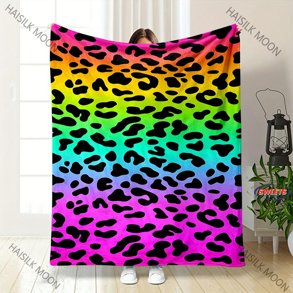 6 Size Colorful Leopard Print Flannel Blanket, Sofa Bed Cover Four Seasons Super Soft Fluffy Quilt Blanket Throw Picnic Blanket